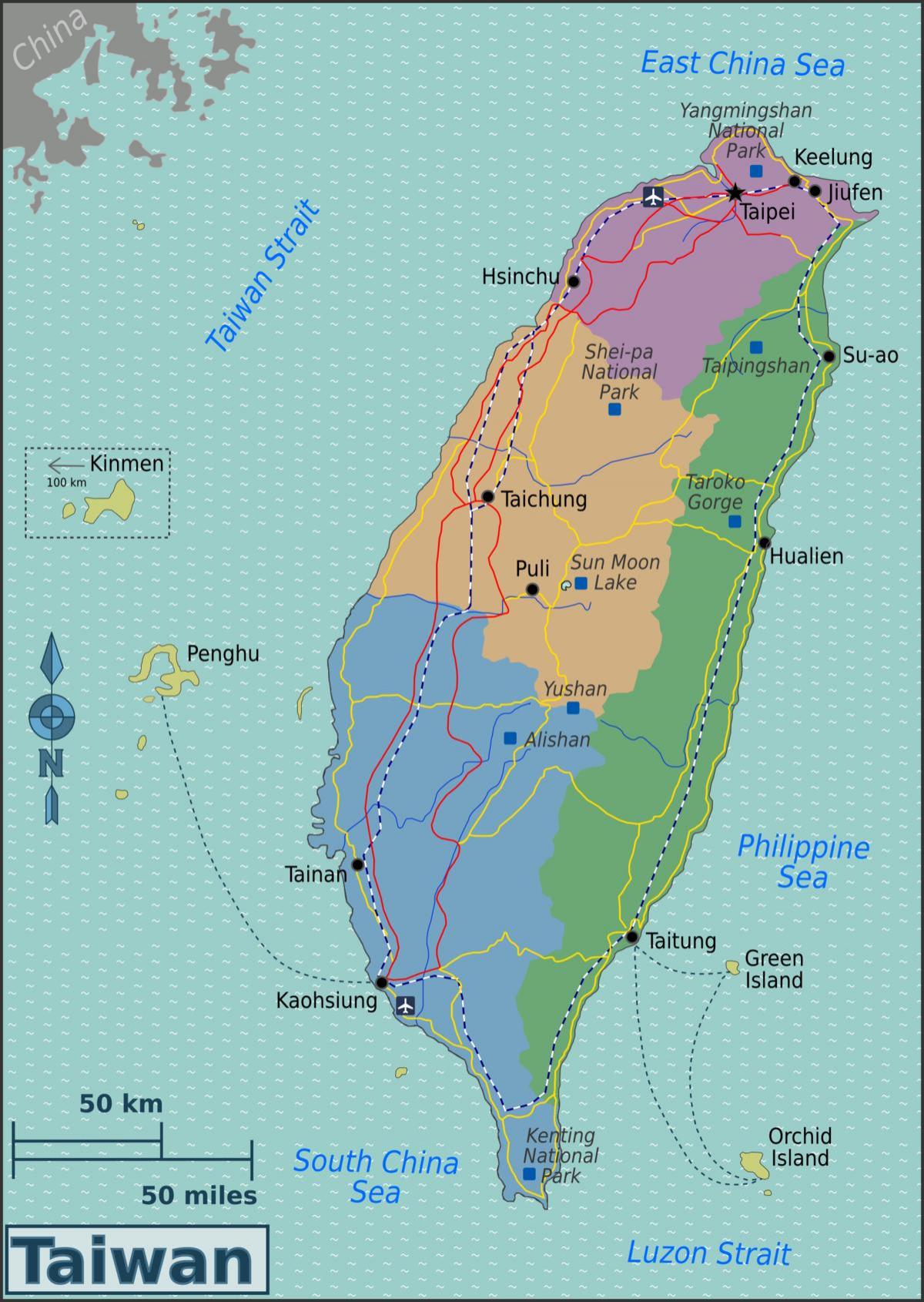 Taiwan atraccions turístiques mapa