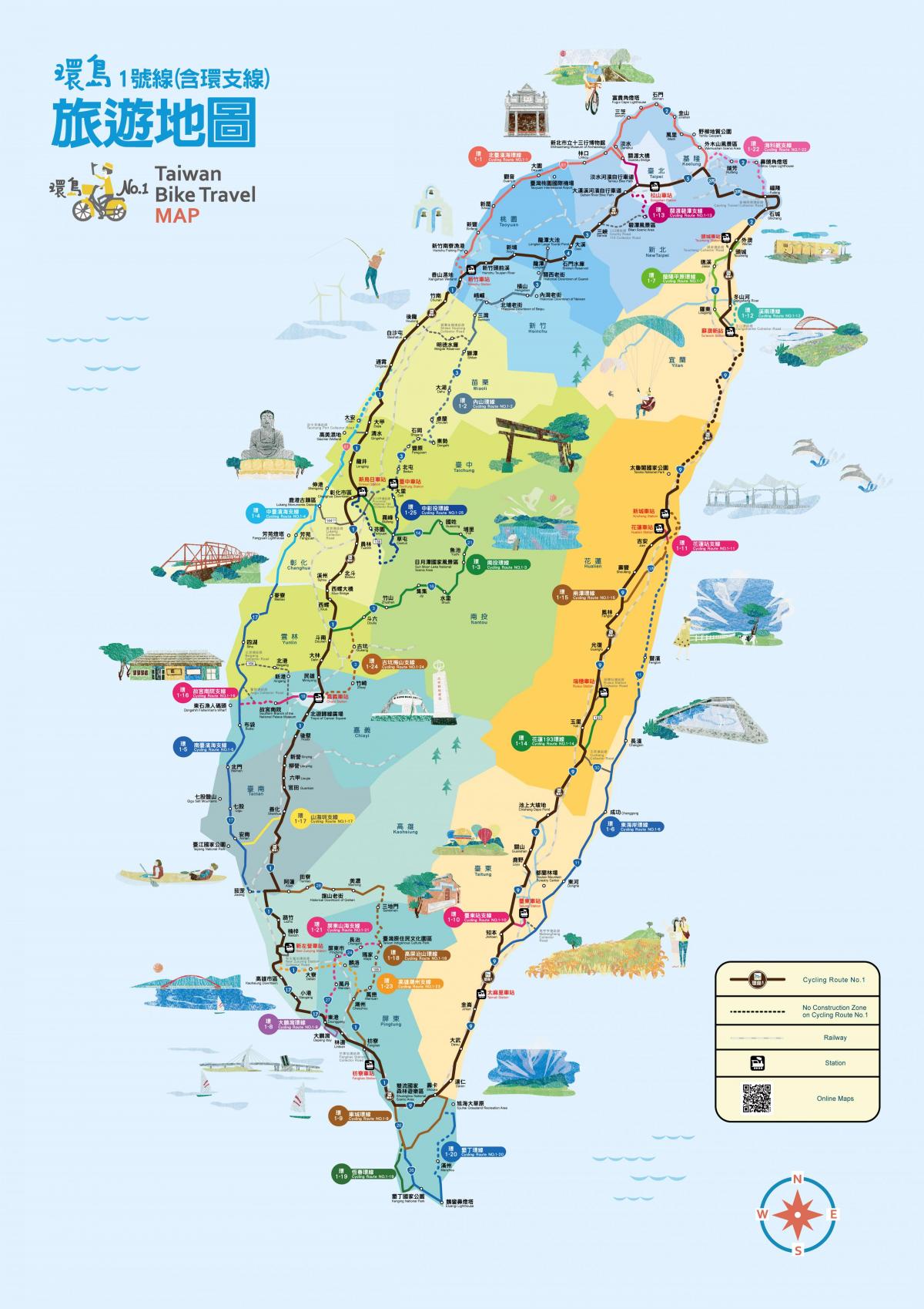 senderisme al voltant de Taiwan bicicleta de carretera mapa