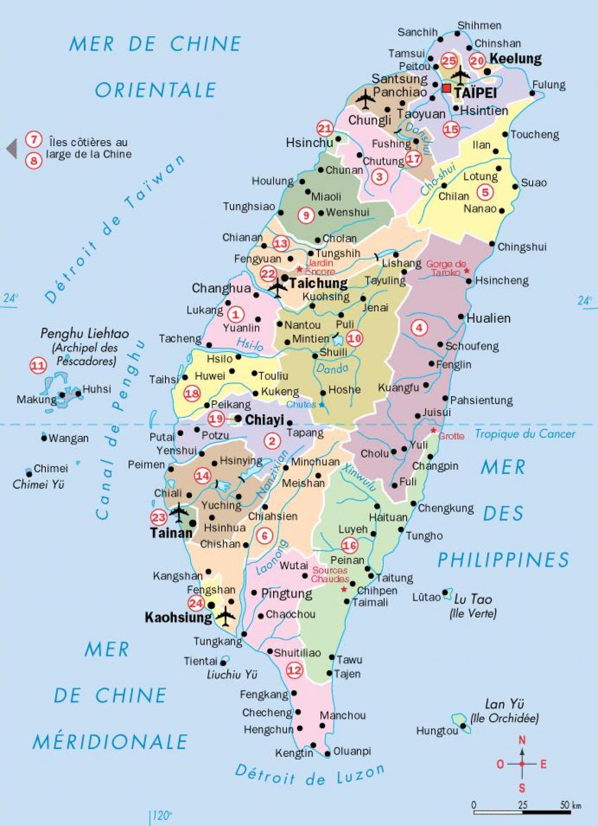 mapa de Taiwan ciutats