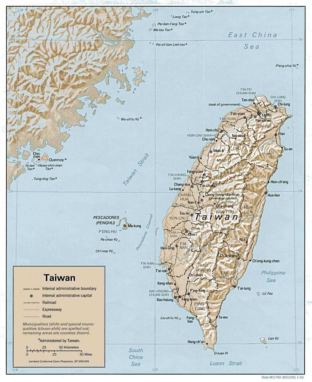 Mapa de Taiwan topogràfic