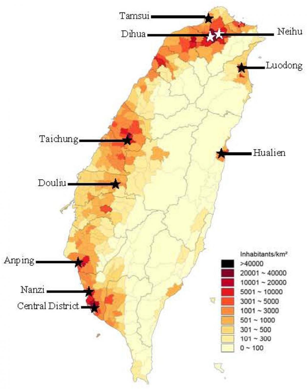 Taiwan densitat de població mapa