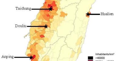 Taiwan densitat de població mapa